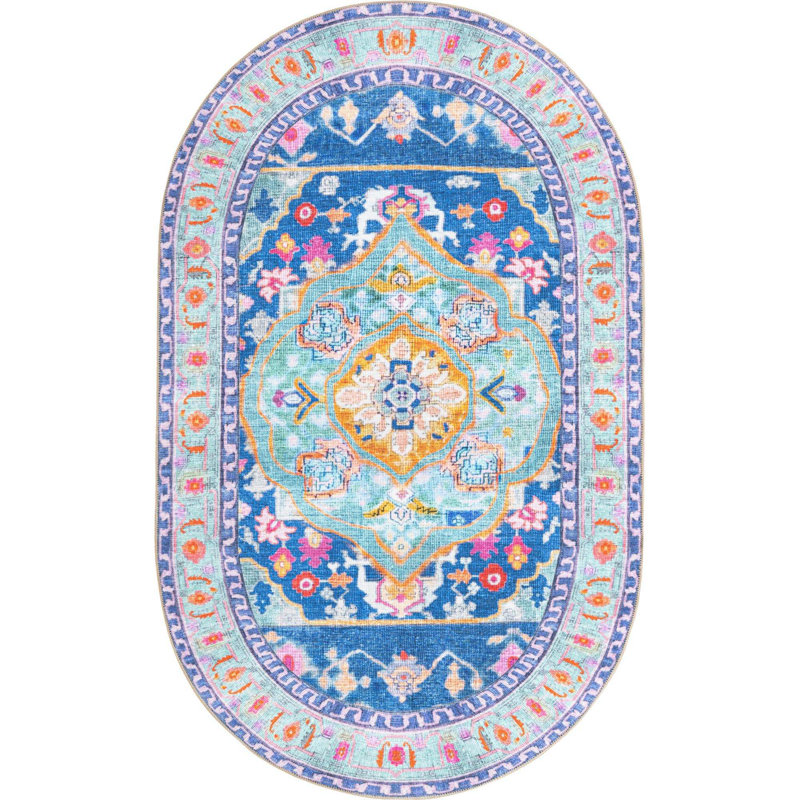 Mistana™ Sonja Machine Woven / Power Loomed Chenille Blue/Black/Orange